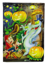 Load image into Gallery viewer, Scary Ghosts and Halloween Trick or Treaters Garden Flag – Decorative Outdoor Yard Flag APH0933GF