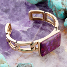 Load image into Gallery viewer, Purple Turquoise Golden Cuff Bracelet