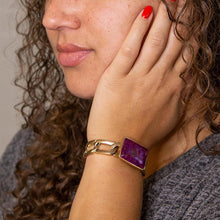Load image into Gallery viewer, Purple Turquoise Golden Cuff Bracelet