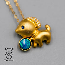 Load image into Gallery viewer, Adorable Dog Australian Doublet Opal, Diamond, Sapphire Pendant Necklace 18K Yellow Gold