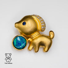 Load image into Gallery viewer, Adorable Dog Australian Doublet Opal, Diamond, Sapphire Pendant Necklace 18K Yellow Gold