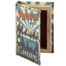 Load image into Gallery viewer, Adventure Awaits Canoeing Book Box | Outdoor-Themed Book Shaped Storage Stash Trinket Box