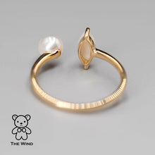 Load image into Gallery viewer, Australian Solid Opal with Akoya Pearl Open Adjustable Ring 18K Yellow Gold