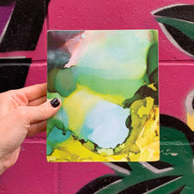 Load image into Gallery viewer, Alcohol Ink Swirls Wooden Block Sign | Abstract Desk Wall Decor Display | 6" x 7"