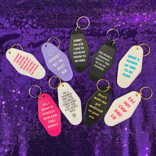 Load image into Gallery viewer, All I Want is Perfect Skin and Free Money Motel Style Keychain in Fuchsia Pink