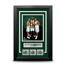 Load image into Gallery viewer, Ray Allen, Kevin Garnett, &amp; Paul Pierce Boston Celtics 8x10 Framed Photo with Engraved Autographs
