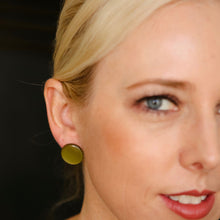 Load image into Gallery viewer, Gold &amp; Black Spattered Black Disc Stud Earrings