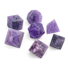 Load image into Gallery viewer, Amethyst - Frosted - Raised 7 Piece RPG Set Gemstone Dice