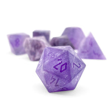 Load image into Gallery viewer, Amethyst - Frosted - Raised 7 Piece RPG Set Gemstone Dice