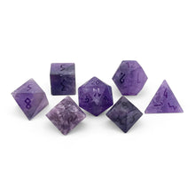 Load image into Gallery viewer, Amethyst - Frosted - Raised 7 Piece RPG Set Gemstone Dice