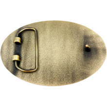 Load image into Gallery viewer, EL3-008 Police Officer Antique GOLD Thin Blue Line Police American Flag Belt Buckle America's Front Line Oath Taker