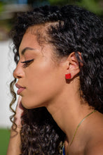Load image into Gallery viewer, Ruby Red Frosted Midi Cube Stud Earrings