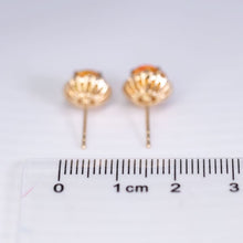 Load image into Gallery viewer, Asymmetrical Fire Opal Diamond Halo Stud Earrings 18K Yellow Gold