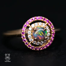Load image into Gallery viewer, Princess Dream - Australian Black Opal Diamond Engagement Ring Pink Sapphire 18K Yellow Gold