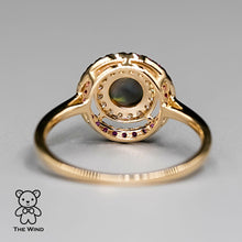 Load image into Gallery viewer, Princess Dream - Australian Black Opal Diamond Engagement Ring Pink Sapphire 18K Yellow Gold