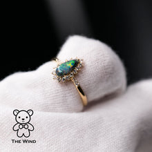 Load image into Gallery viewer, Australian Black Opal &amp; Halo Diamond Engagement Ring 18K Yellow Gold