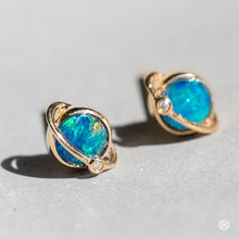 Load image into Gallery viewer, Earth Moon Design Australian Doublet Opal &amp; Diamond Stud Earrings 18K Rose Gold