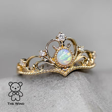 Load image into Gallery viewer, Royal Crown Design Opal &amp; Diamond Engagement Ring 14K Yellow Gold