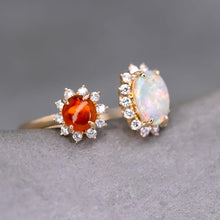 Load image into Gallery viewer, Australian Opal &amp; Fire Opal Halo Diamond Engagement Ring 18K Gold