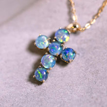 Load image into Gallery viewer, Australian Triplet Opal Cross Pendant Necklace 14K Yellow Gold