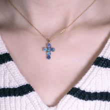 Load image into Gallery viewer, Australian Triplet Opal Cross Pendant Necklace 14K Yellow Gold