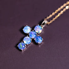 Load image into Gallery viewer, Australian Triplet Opal Cross Pendant Necklace 14K Yellow Gold
