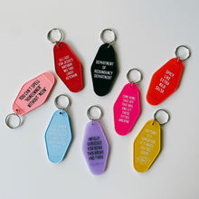 Load image into Gallery viewer, Awfully Gorgeous for Being this Broke and Tired Motel Style Keychain in Translucent Violet