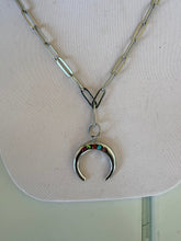 Load image into Gallery viewer, Rainbow Gem Crescent Charm Necklace
