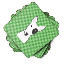 Load image into Gallery viewer, Green Checkered Bull Terrier Coasters - Set of 4 Lightweight Foam, Absorbent Drink CoastersBB1132FC