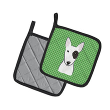 Load image into Gallery viewer, Green Checkered Bull Terrier Pot Holders - Set of 2 - Heat-Resistant Kitchen Essentials BB1132PTHD