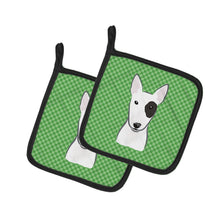 Load image into Gallery viewer, Green Checkered Bull Terrier Pot Holders - Set of 2 - Heat-Resistant Kitchen Essentials BB1132PTHD