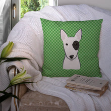 Load image into Gallery viewer, Green Checkered Bull Terrier Throw Pillow - 14x14 Decorative Pillow – Art for Your Home &amp; Patio BB1132PW1414