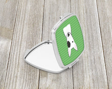 Load image into Gallery viewer, Green Checkered Bull Terrier Compact Mirror – Stylish Purse Mirror with Artistic Covers BB1132SCM