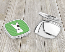 Load image into Gallery viewer, Green Checkered Bull Terrier Compact Mirror – Stylish Purse Mirror with Artistic Covers BB1132SCM
