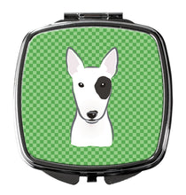 Load image into Gallery viewer, Green Checkered Bull Terrier Compact Mirror – Stylish Purse Mirror with Artistic Covers BB1132SCM