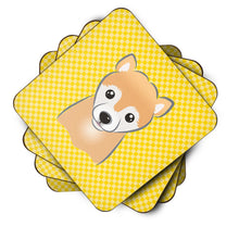 Load image into Gallery viewer, Yellow Checkered Shiba Inu Coasters - Set of 4 Lightweight Foam, Absorbent Drink Coasters BB1133FC