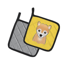 Load image into Gallery viewer, Yellow Checkered Shiba Inu Pot Holders - Set of 2 - Heat-Resistant Kitchen Essentials BB1133PTHD