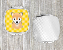 Load image into Gallery viewer, Yellow Checkered Shiba Inu Compact Mirror – Stylish Purse Mirror with Artistic Covers BB1133SCM