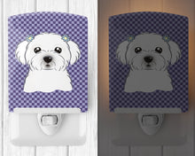 Load image into Gallery viewer, Purple Checkered Maltese Ceramic Night Light BB1134CNL