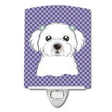 Load image into Gallery viewer, Purple Checkered Maltese Ceramic Night Light BB1134CNL