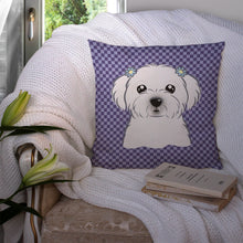 Load image into Gallery viewer, Purple Checkered Maltese Throw Pillow - 14x14 Decorative Pillow – Art for Your Home &amp; Patio BB1134PW1414