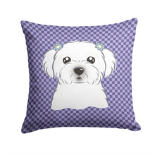 Load image into Gallery viewer, Purple Checkered Maltese Throw Pillow - 14x14 Decorative Pillow – Art for Your Home &amp; Patio BB1134PW1414
