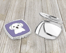 Load image into Gallery viewer, Purple Checkered Maltese Compact Mirror – Stylish Purse Mirror with Artistic Covers BB1134SCM