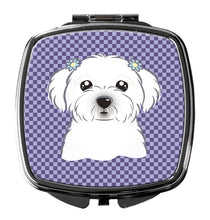 Load image into Gallery viewer, Purple Checkered Maltese Compact Mirror – Stylish Purse Mirror with Artistic Covers BB1134SCM