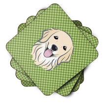 Load image into Gallery viewer, Green Checkered Golden Retriever Coasters - Set of 4 Lightweight Foam, Absorbent Drink Coasters BB1137FC