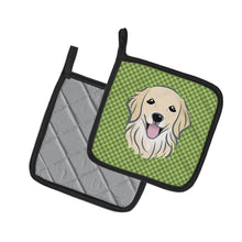Load image into Gallery viewer, Green Checkered Golden Retriever Pot Holders - Set of 2 - Heat-Resistant Kitchen Essentials BB1137PTHD