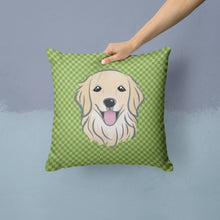Load image into Gallery viewer, Green Checkered Golden Retriever Throw Pillow - 14x14 Decorative Pillow – Art for Your Home &amp; Patio BB1137PW1414