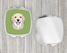 Load image into Gallery viewer, Green Checkered Golden Retriever Compact Mirror – Stylish Purse Mirror with Artistic Covers BB1137SCM