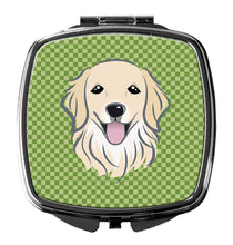 Load image into Gallery viewer, Green Checkered Golden Retriever Compact Mirror – Stylish Purse Mirror with Artistic Covers BB1137SCM