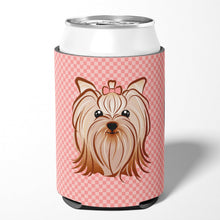 Load image into Gallery viewer, Pink Checkered Yorkie / Yorkshire Terrier Can or Bottle Hugger BB1138CC